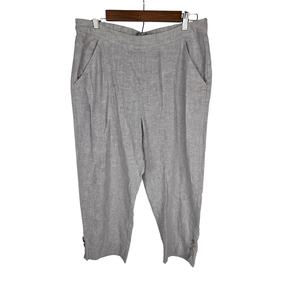 Habitat Button-Hem Flood Pant Medium Gray Linen Blend Cropped Pull-On Lagenlook